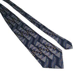 Portico Geometric Pattern Mens Tie Blue Gold White Triangles Made In USA Silk
